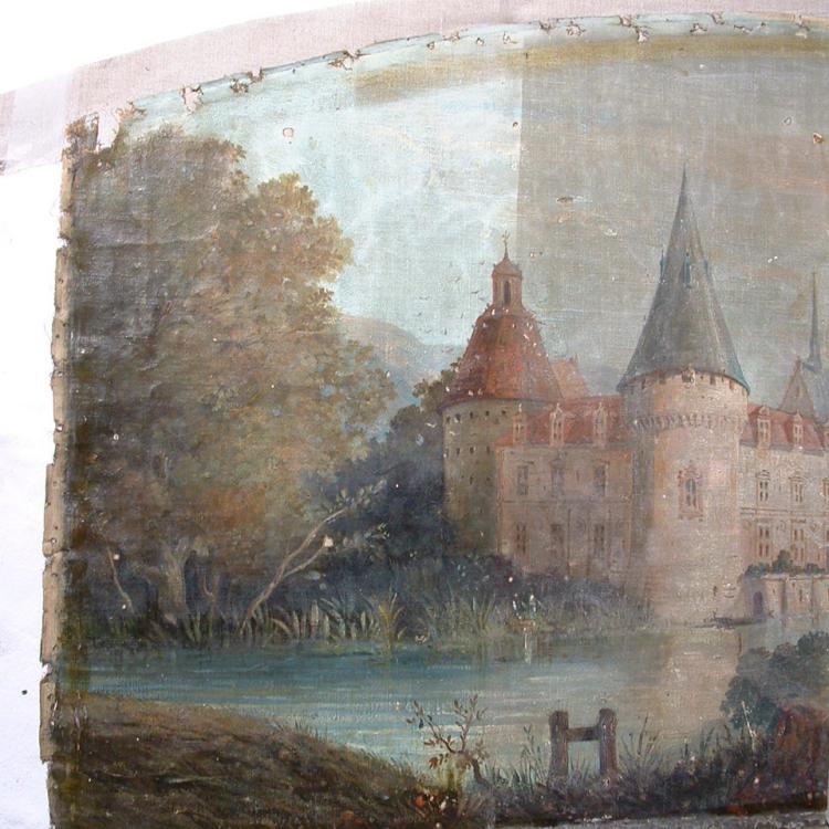 Supraportenbild, Öl auf Leinwand, während der Firnisabnahme